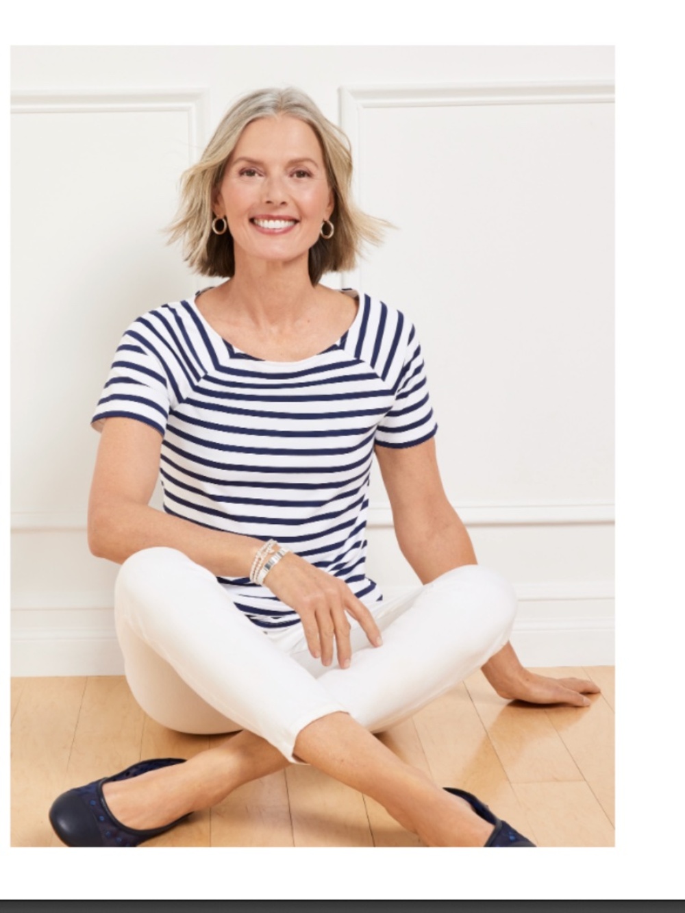 NWT Talbots Effortless Jersey Stripe Bateau Neck Tee, India Ink Navy/White